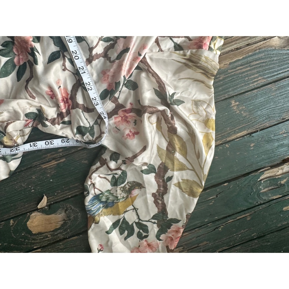 Pottery Barn Floral Bird Print Long Robe Cream Pink Botanical Loungewear - Picture 4 of 8